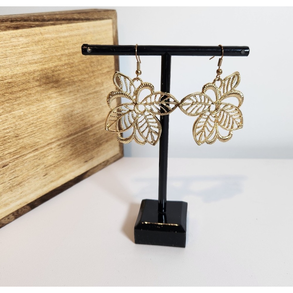 Leaf‎ Dangle Earrings Gold Tone Fashion Lightweight Drop Bohemian